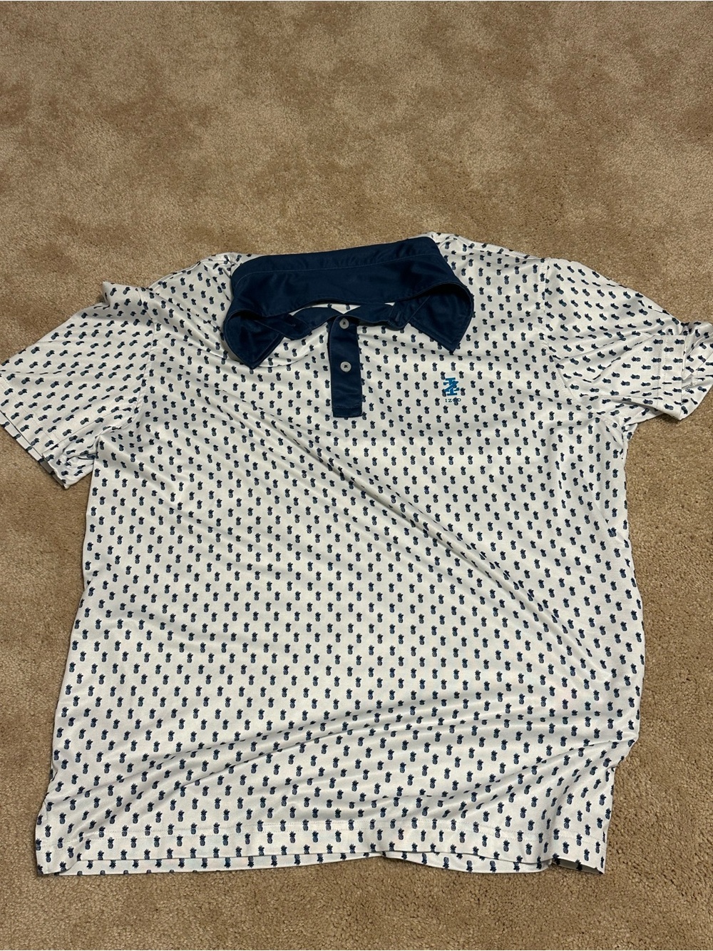 Men's White Polo Shirt with Navy Collar
